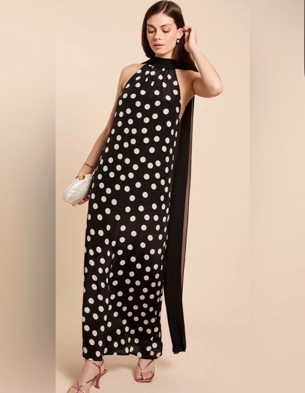 New O.P.T Alessia dress satin black polka dot size L